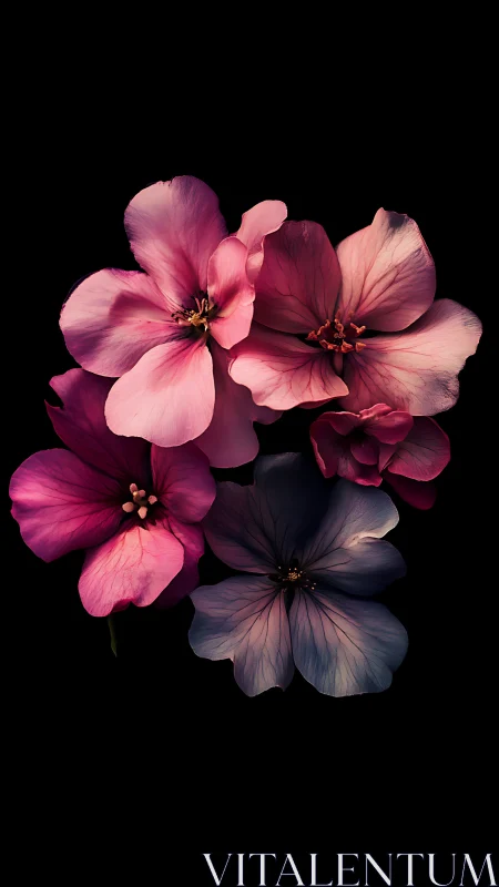 Translucent Petal Arrangement Against Black: Soft Focus Floral Study
