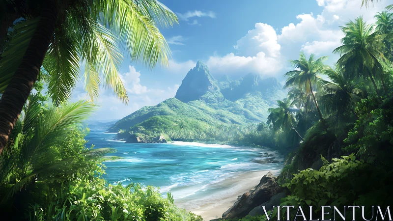 Tropical Paradise: Emerald Mountain Overlooking Pristine Turquoise Waters