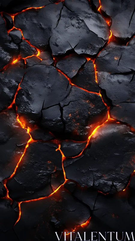 Molten Lava Flow Through Fractured Obsidian Crust.