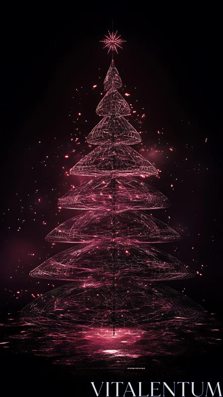 Shimmering digital Christmas tree sparkles in soft pink light