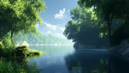 High-fidelity riverbank rendering with volumetric light and reflections