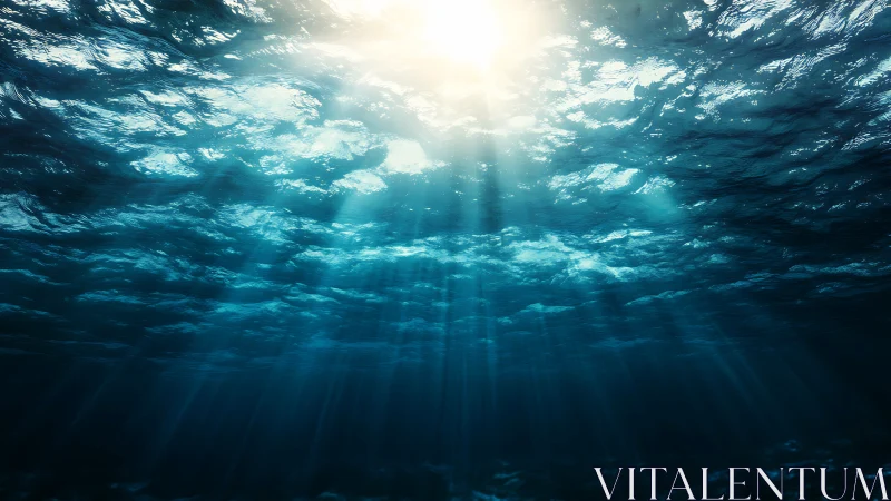 Sunbeams Piercing Tranquil Ocean Depths from Above.