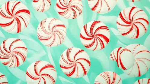 Peppermint Swirls Scattered Against Mint Green Background