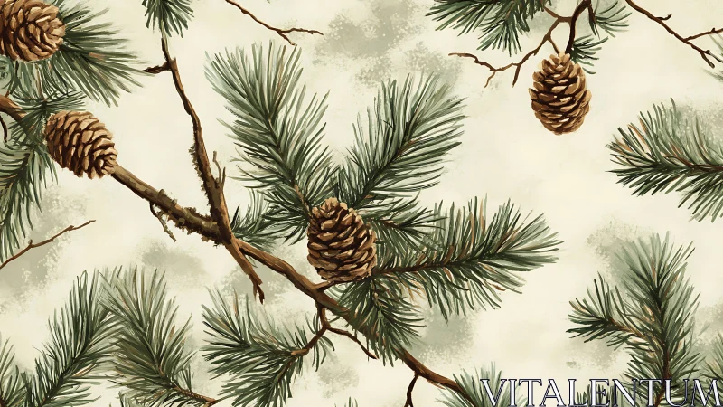 Whispering pinecone branches drifting across winter light.