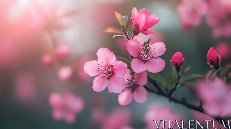 Pink Magnolia Blossoms in Selective Focus Composition.