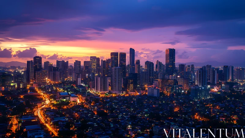 Neon veins awaken as twilight crowns the glowing city skyline