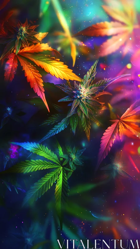 Chromatic cannabis foliage under spectral neon scatterfield.