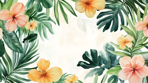 Botanical Arrangement: Tropical Florals with Layered Foliage Illustration