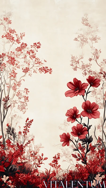 Red Flowers Frame Serene Botanical Garden Composition