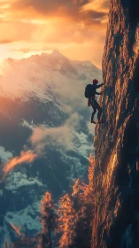 Sunlit mountain climber embracing a glowing alpine sunset.