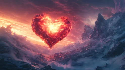 Incandescent Heart Form Suspended Within Alpine Landscape Using Advanced Volumetric Rendering