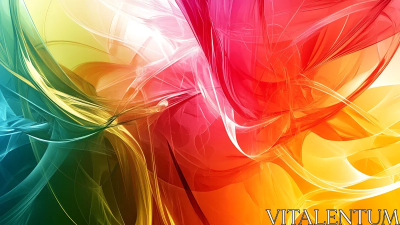 Digital painting of multicolor translucent vector ribbons.