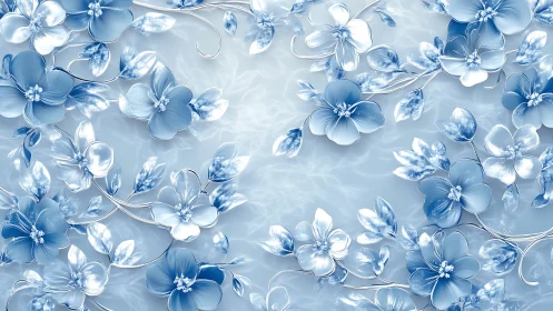 Crystalline Blue Floral Composition with Translucent Petals.