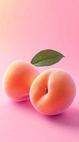Sweet twin peaches rest softly against a dreamy pink glow