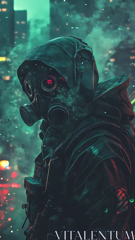 Toxic-ops sentinel in teal mag-cloud, respirator optics engaged.