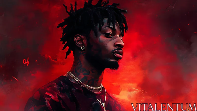 Digital portrait of man in red atmospheric background.