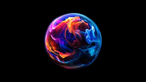 Luminous nebula sphere glows with swirling neon color.