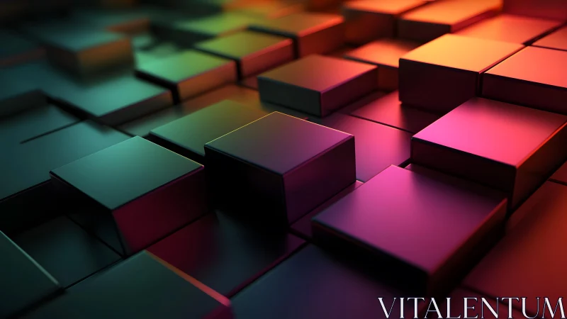 Abstract 3D Cubes in Colorful Gradient Lighting, Modern Digital Art.