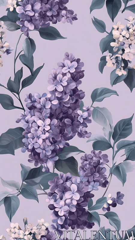 Lilac Flowers with Teal Foliage on Lavender Background