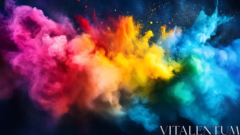 Color powder clouds form bright horizontal spectrum burst