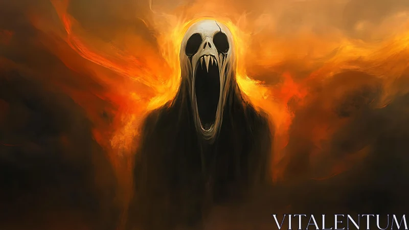 Flaming skull wraith emerges from swirling infernal clouds