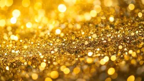 Macro view of golden glitter with defocused highlights.