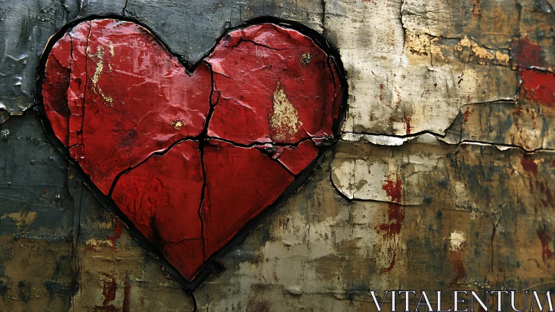Red Heart on Weathered Wall.