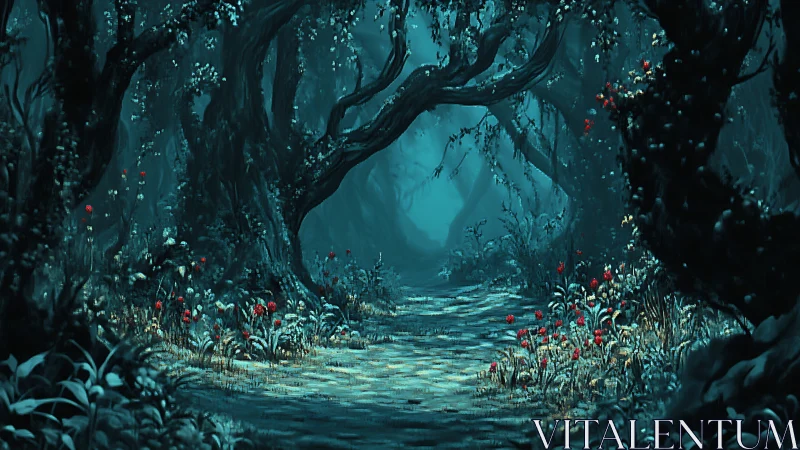 Enchanted Forest Stream: Mystical Pathway Through Ancient Trees.