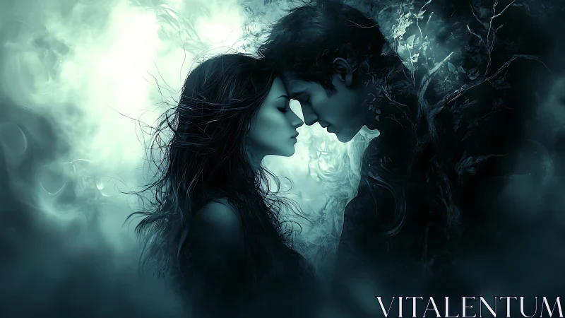Ethereal Silhouette Couple Portrait with Atmospheric Light Diffusion