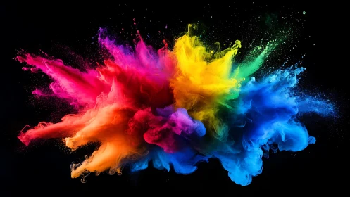 Colorful powder bursts into a joyful rainbow cloud of light