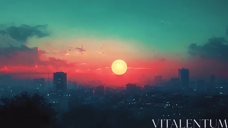 Sunset glow over a dreaming city skyline at dusk.