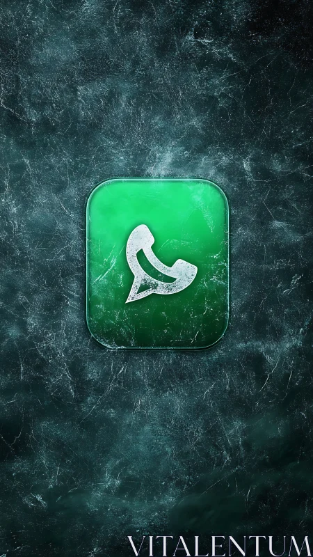Green phone chat icon on textured dark grunge background.
