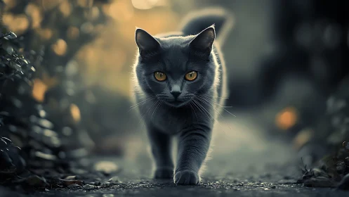 Black feline portrait with amber iridescence and volumetric atmospheric rendering technique