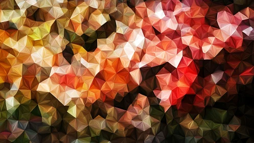 Triangulated low poly floral abstraction with warm spectral gradients