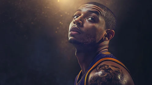 Stadium light crowns a focused player in quiet golden dust