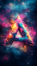 Nebula letter A formed from vibrant cosmic paint clouds.