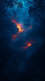 Luminescent Forest Chasm with Volcanic Lava Flow.