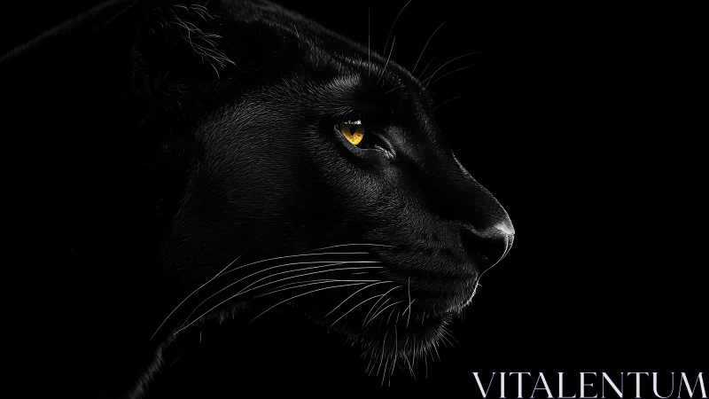 Black Cat Portrait with Golden Eyes Against Dark Background.