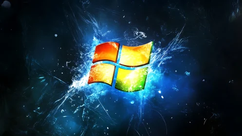 Windows logo in high-energy fracturing nebula field composition.
