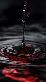 Crimson drop ascends from shadowed water in sculpted silence.