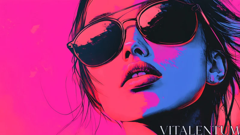 Close-up stylized portrait of woman in reflective sunglasses.
