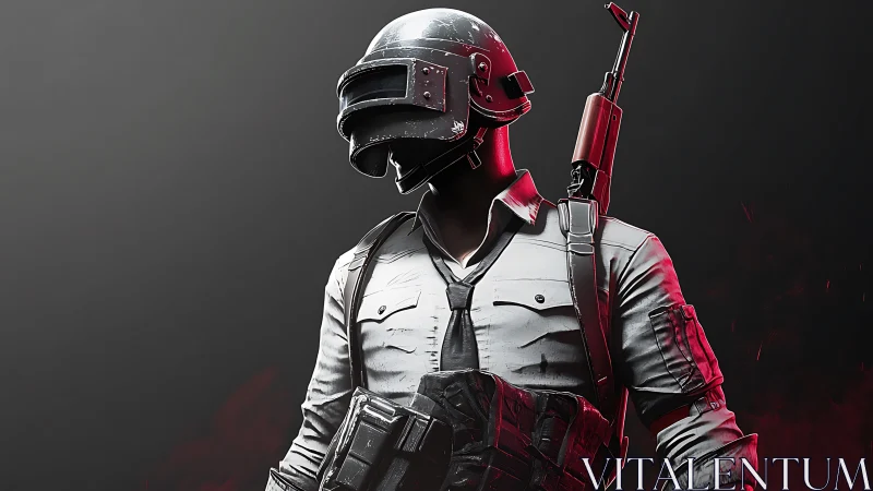 Armored battle royale soldier in dramatic red lighting.