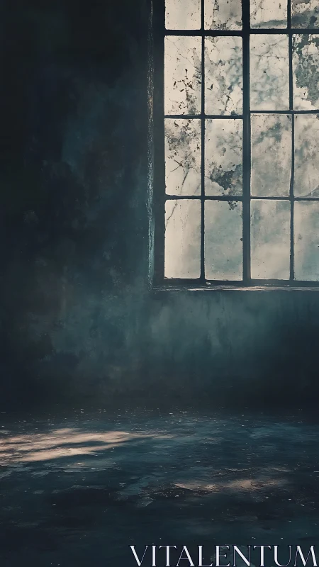 Dusty industrial window casting cold ambient shafts.