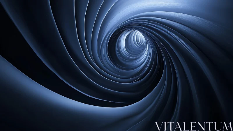 Abstract swirling tunnel in deep blue tones, digital art style.