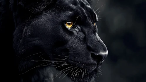 Melanistic Felid Portrait: High-Resolution Profile Study with Amber Ocular Luminescence.