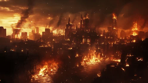Apocalyptic Urban Conflagration: Photorealistic Rendering of Massive Citywide Inferno Destruction