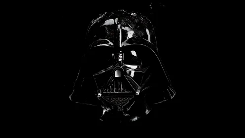 Black helmet mask centered against uniform black background