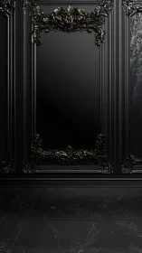 Ornate black wall panel exudes dark, luxurious elegance