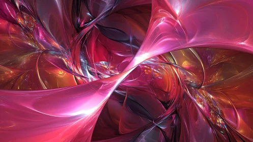 Chromatic fractal caustics in iridescent magenta vortex field.