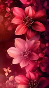 Layered Red Blossoms Against Deep Crimson Backdrop.